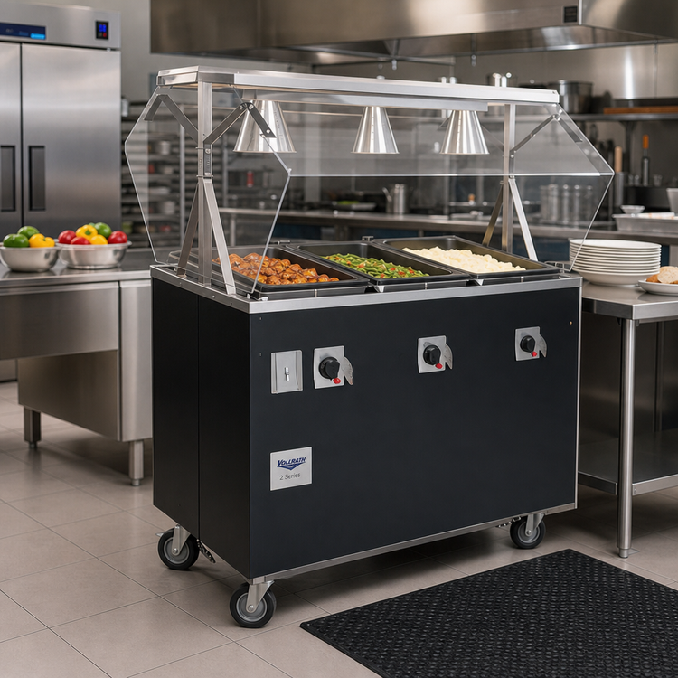 Product image #2 for Vollrath 2-Series Affordable Portable Deluxe 4-Well Mobile Hot Food Station with Buffet-Style Breath Guard