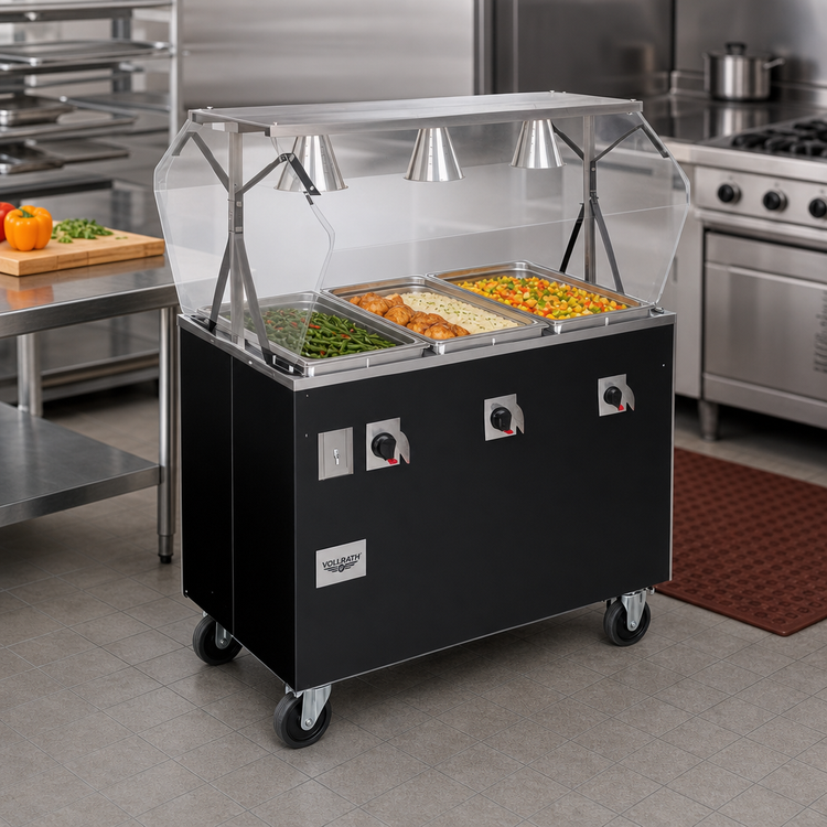 Product image #2 for Vollrath 2-Series Affordable Portable Deluxe 4-Well Mobile Hot Food Station with Buffet-Style Breath Guard