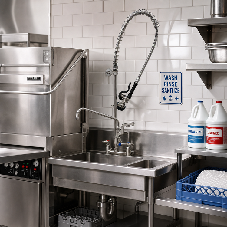 Product image #2 for EverSteel 8-Inch Wall-Mount Pre-Rinse Mixing Faucet with 12-Inch Swing Nozzle, Add-On Faucet, and 44-Inch Hose