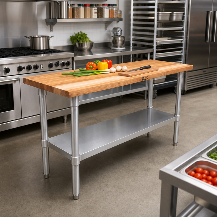 Product image #2 for John Boos 60-Inch x 18-Inch Wood Top Work Table with Galvanized Base and Adjustable Undershelf