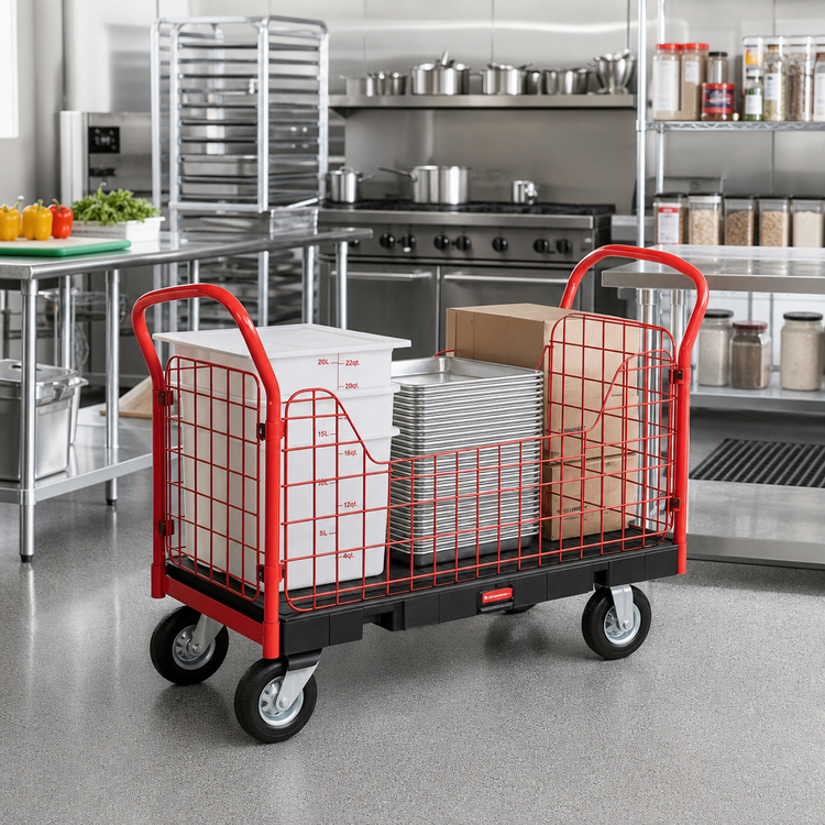 Product image #2 for Rubbermaid Commercial Heavy-Duty 24" x 48" Side Panel Platform Truck, 2,000 lb Capacity, Black