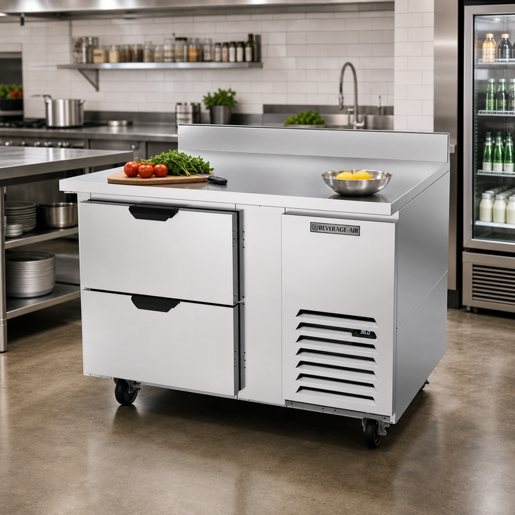 Product image #2 for Beverage-Air 46-Inch Worktop Refrigerator with 2 Drawers, Side-Mounted Self-Contained R290 Refrigeration