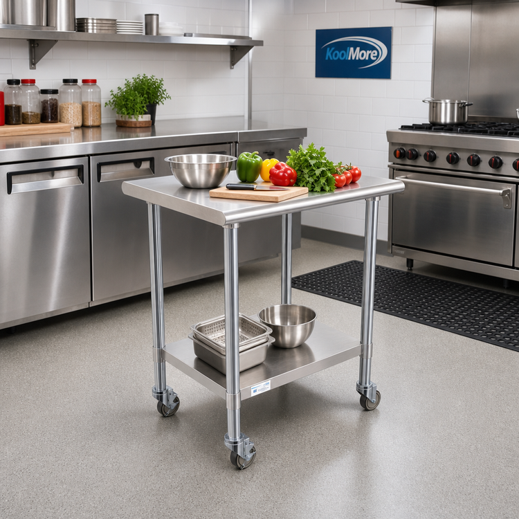 Product image #2 for KoolMore Stainless Steel Work Table with Undershelf and Locking Casters, 30 x 24 x 34 Inches