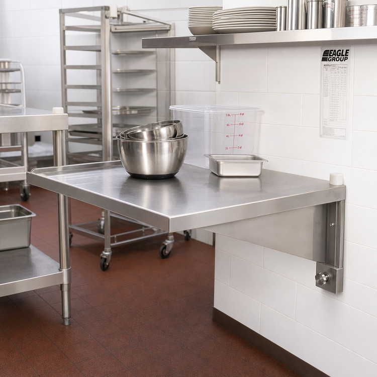 Product image #2 for Eagle Group Left Single Knob Foot Bracket for Cantilevered Shelving Systems, 18 Inch Stainless Steel