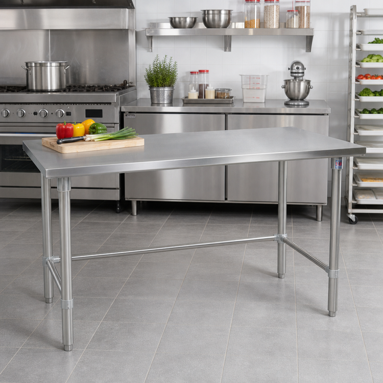 Product image #2 for John Boos Stallion 84" x 30" Stainless Steel Top Work Table with Safety Edge, Open Base