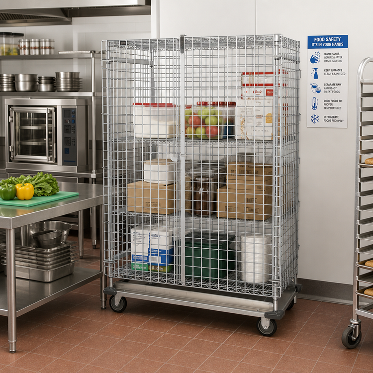 Product image #2 for Quantum Mobile Chrome Wire Security Cage with Dolly Base, 60 x 24 x 70 Inches