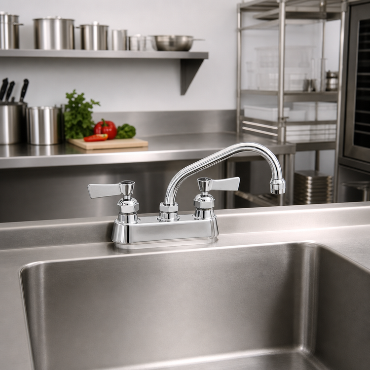 Product image #2 for Fisher Stainless Steel 4-Inch Center Deck Mount Manual Faucet with 6-Inch Swing Spout and Lever Handles