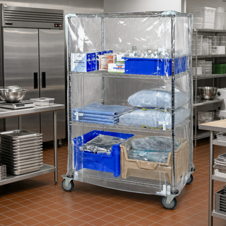 Product image #2 for Quantum Wire Cart Cover for 18 x 36 x 74 Inch Wire Carts, 10-Gauge Clear Vinyl with Zipper Flap