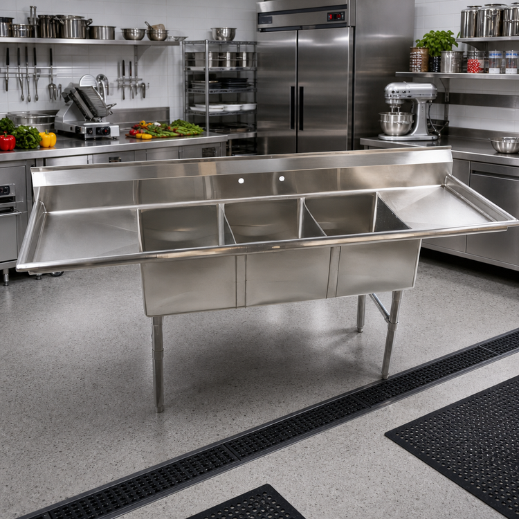 Product image #2 for 102-Inch Economy 3-Compartment Stainless Steel Sink with Double Drainboards