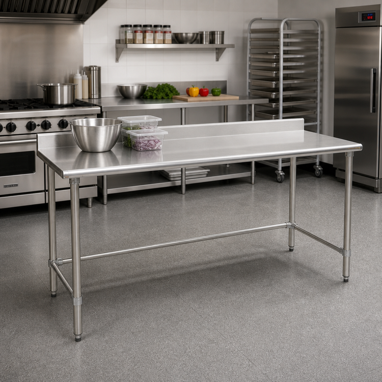 Product image #2 for BlendPort® Budget Series Stainless Steel Open Base Work Table with 4-1/2" Backsplash, 60" W x 30" D