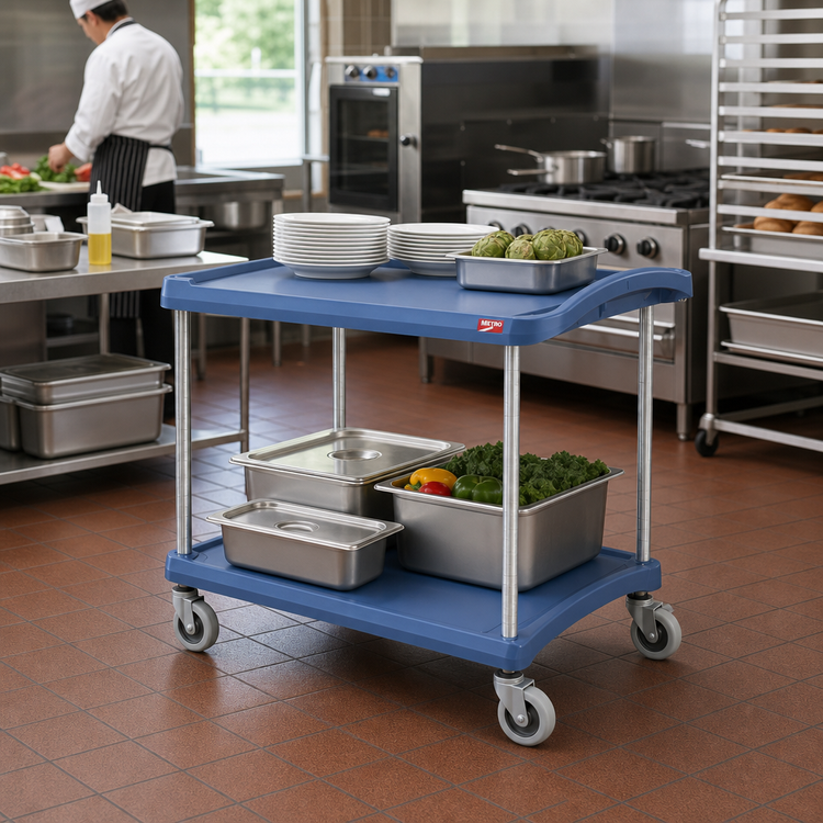 Product image #2 for Metro myCart Series 2-Shelf Blue Polymer Utility Bus Cart with Microban