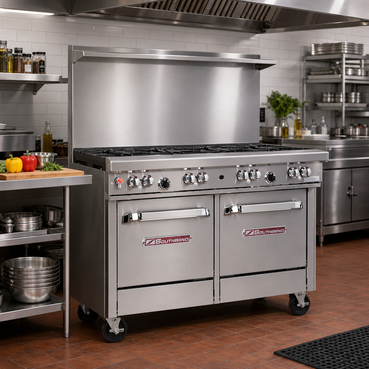 Product image #2 for Southbend Ultimate 48-Inch Gas Restaurant Range with 8 Non-Clog Burners, Wavy Grates, Convection Oven and Cabinet Base