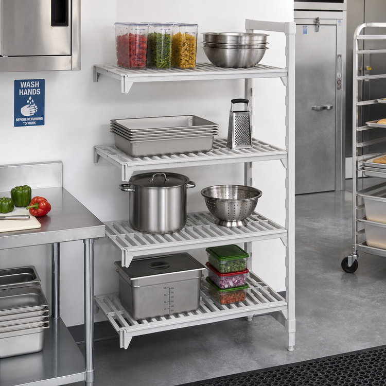 Product image #3 for Cambro Camshelving Premium 30-Inch Wide x 21-Inch Deep x 64-Inch High 4-Shelf Vented Stationary Add-On Polymer Shelving Unit