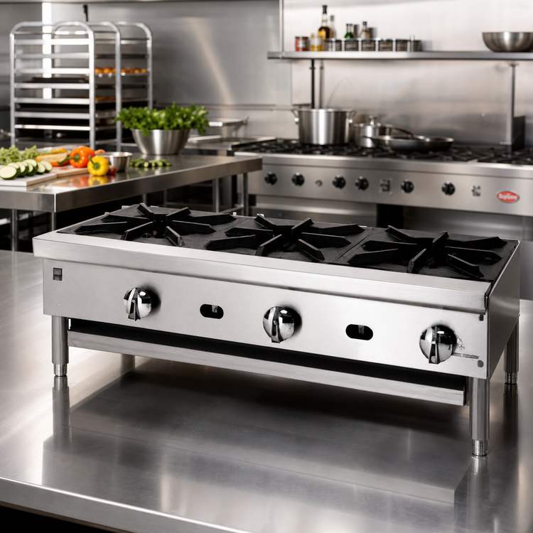 Product image #2 for Supreme 36-Inch Floor Model Gas Open Burner Hot Plate with 3 Burners