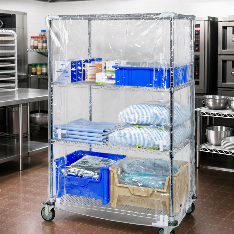 Product image #2 for Quantum Wire Cart Cover, 18"D x 72"W x 74"H, 10-Gauge Clear Vinyl with Zipper Flap
