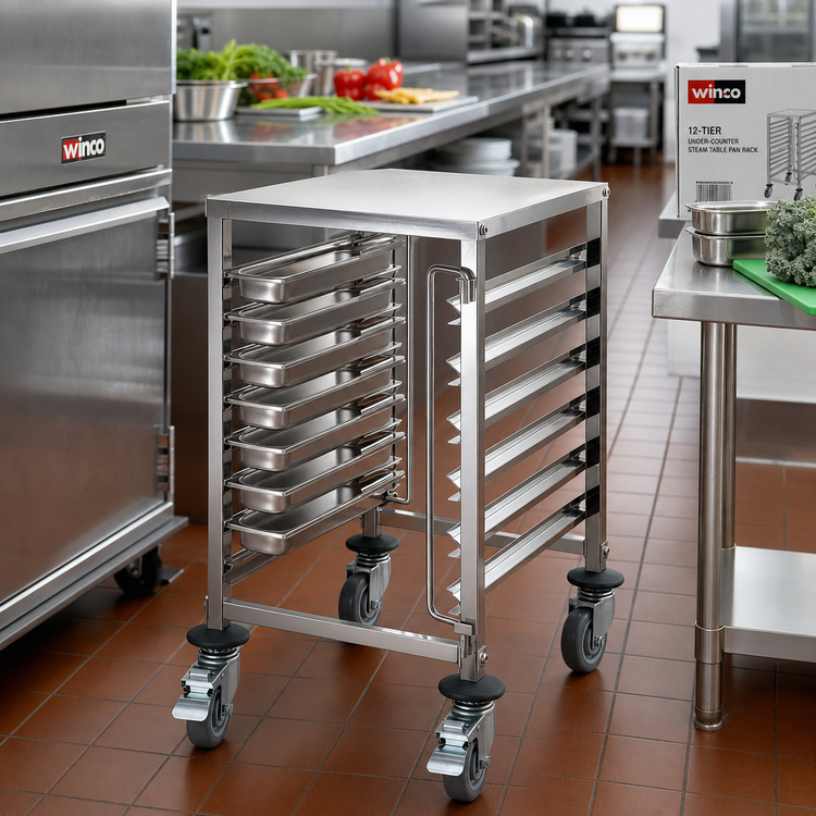 Product image #3 for Winco 12-Tier Mobile Under-Counter Stainless Steel Steam Table Pan Rack