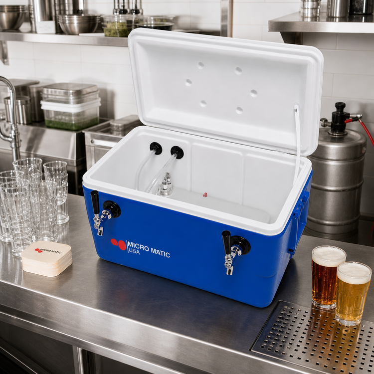 Product image #2 for Micro Matic USA 48-Quart Cold Plate Beer Cooler with 2 Faucets, Blue Plastic Ice Chest
