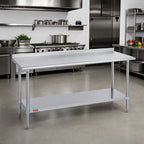 Thumbnail image #2 for Duke Manufacturing 316S-36144-2R 144-Inch 16-Gauge 300 Series Stainless Steel Work Table with 1-1/8-Inch Riser and Undershelf