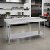 Thumbnail image #2 for Duke 144-Inch x 36-Inch 16-Gauge 300 Series Stainless Steel Work Table with 1-1/8-Inch Riser and Stainless Undershelf