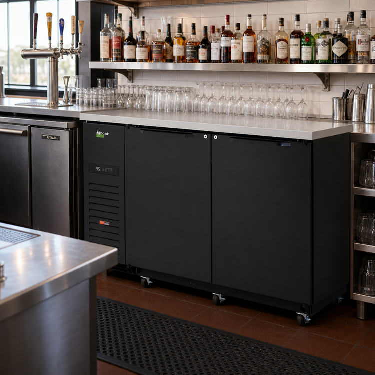 Product image #2 for Turbo Air Super Deluxe Two-Section Back Bar Cooler, 19 Cu. Ft., Side-Mounted Self-Contained Refrigeration, Solid Doors