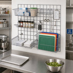 Thumbnail image #2 for Quantum SGK-3036-1GY Wall-Mounted Store Grid Starter Kit, Light-Duty, Gray Epoxy, 36 x 30 in. Panel with Baskets, Shelf and Hooks