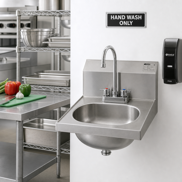 Product image #2 for Eagle Group Wall-Mounted 304 Stainless Steel Hand Sink with Deck-Mount Gooseneck Faucet
