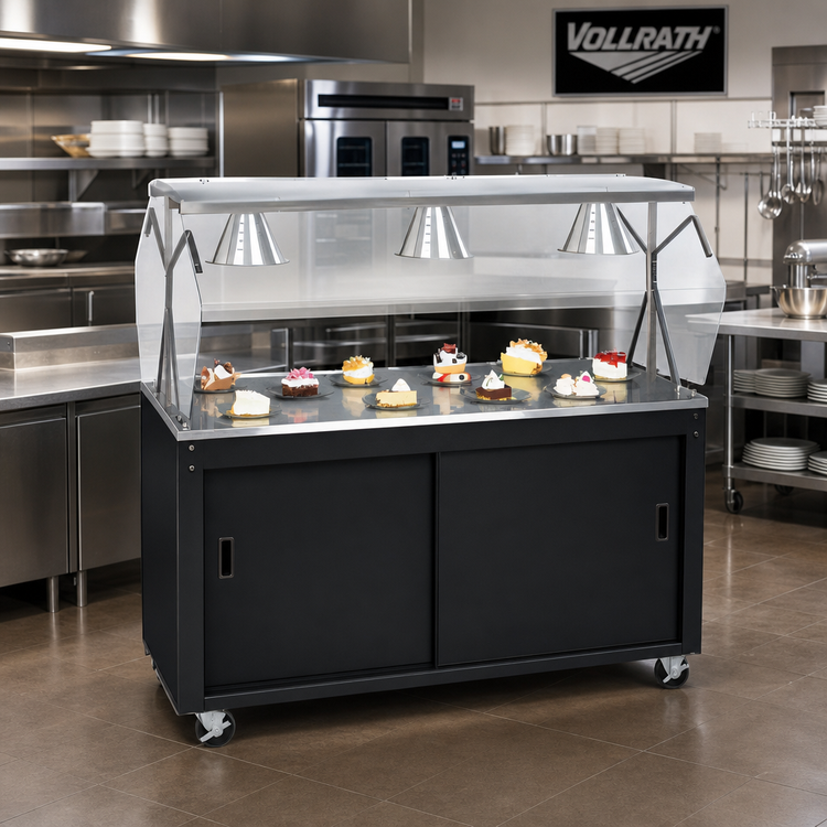 Product image #2 for Vollrath 2-Series Affordable Portable 60-Inch Mobile Utility Station with Buffet Breath Guard and Sliding Door Storage Base