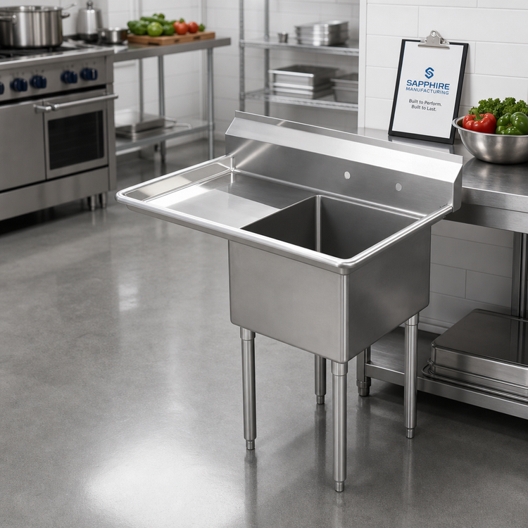 Product image #2 for Sapphire Manufacturing 1-Compartment Stainless Steel Sink with Left Drainboard, 16 x 20 x 14 in Bowl