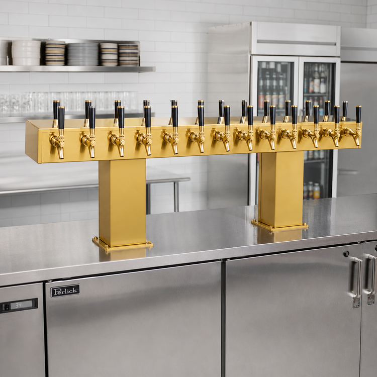 Product image #2 for Perlick Back-to-Back Bridge Tee Glycol-Cooled Countertop Draft Beer Tower, 36 Faucets, Brass Finish