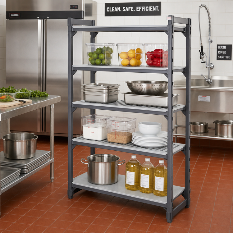 Product image #2 for Cambro Camshelving Basics Plus 4-Shelf Solid and Vented Polymer Shelving Kit, 21 x 48 Inches, Brushed Graphite