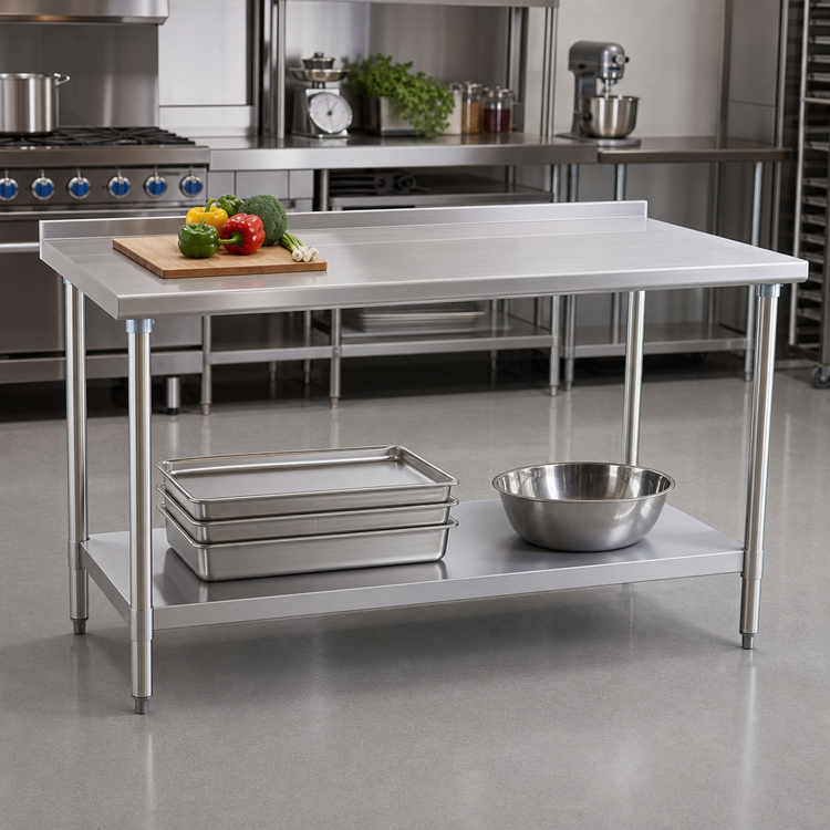 Product image #2 for Eagle Group Deluxe Series 60"W x 24"D Stainless Steel Work Table with 1-1/2" Rear Upturn and Adjustable Undershelf