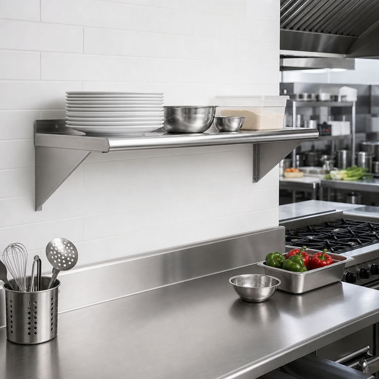 Product image #2 for Wall-Mounted Tab-Lock Shelf with Mounting Brackets, 24"W x 12"D, 16-Gauge Type 430 Stainless Steel