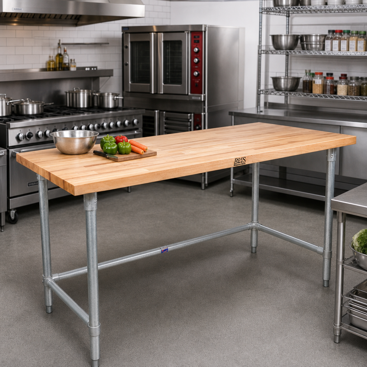 Product image #2 for John Boos JNB04 72-Inch x 24-Inch Edge Grain Wood Top Work Table with Galvanized Base