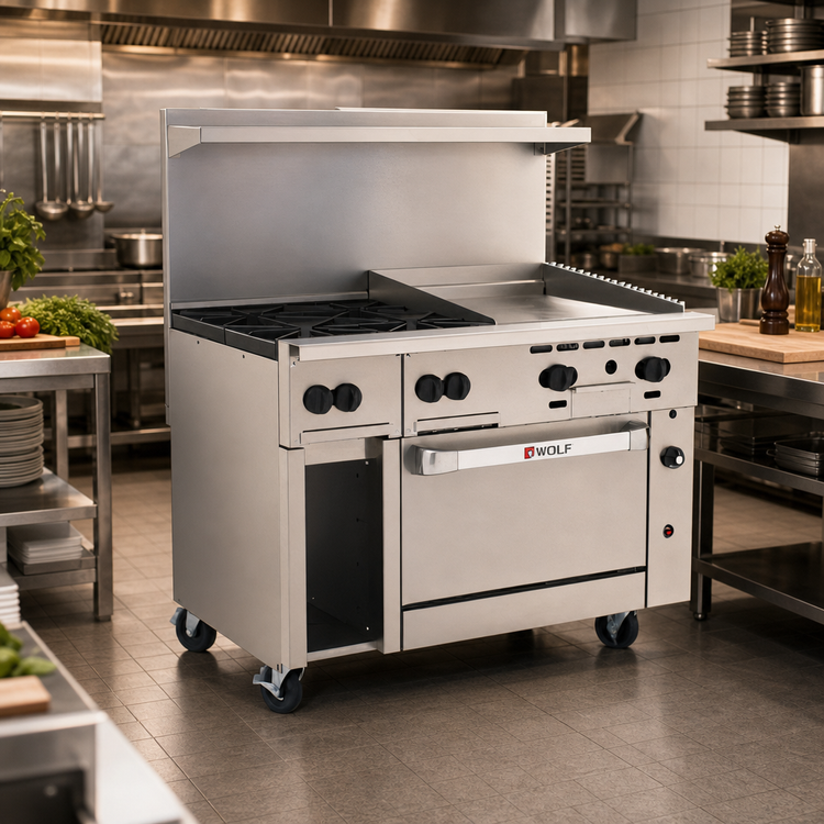 Product image #2 for Wolf Challenger XL 48-Inch Gas Restaurant Range with 4 Burners, 24-Inch Griddle, and Standard Oven
