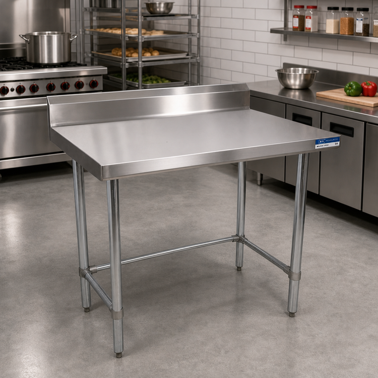 Product image #2 for BK Resources 60" x 30" Open Base Stainless Steel Work Table with 5" Backsplash