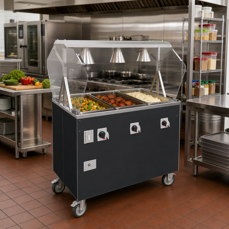 Product image #2 for Vollrath 2-Series Affordable Portable Deluxe 3-Well Mobile Hot Food Station with Sealed Wells and Breath Guard