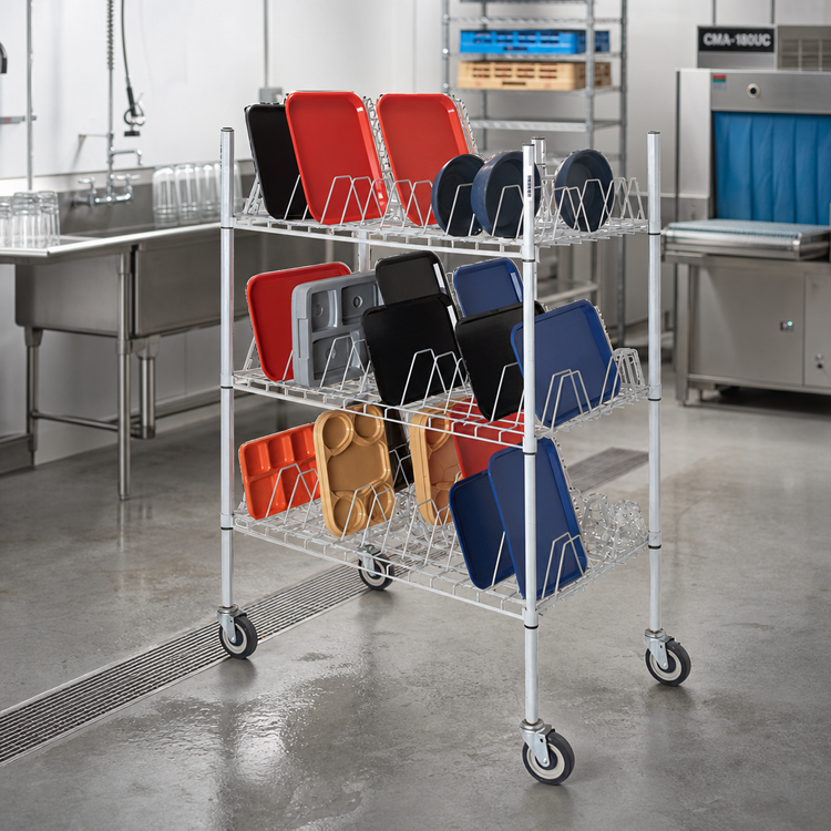 Product image #2 for Channel Manufacturing Mobile Glass/Oval Tray Drying Rack, 3 Shelves, 102-Tray Capacity