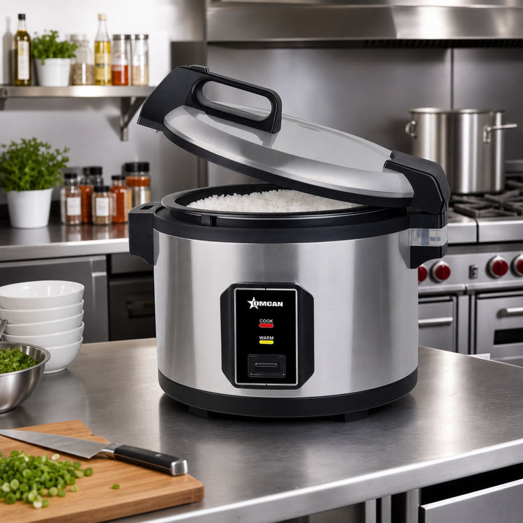Product image #2 for Omcan Automatic Countertop Electric Rice Cooker/Warmer with Hinged Locking Lid, 32-Cup Uncooked Capacity