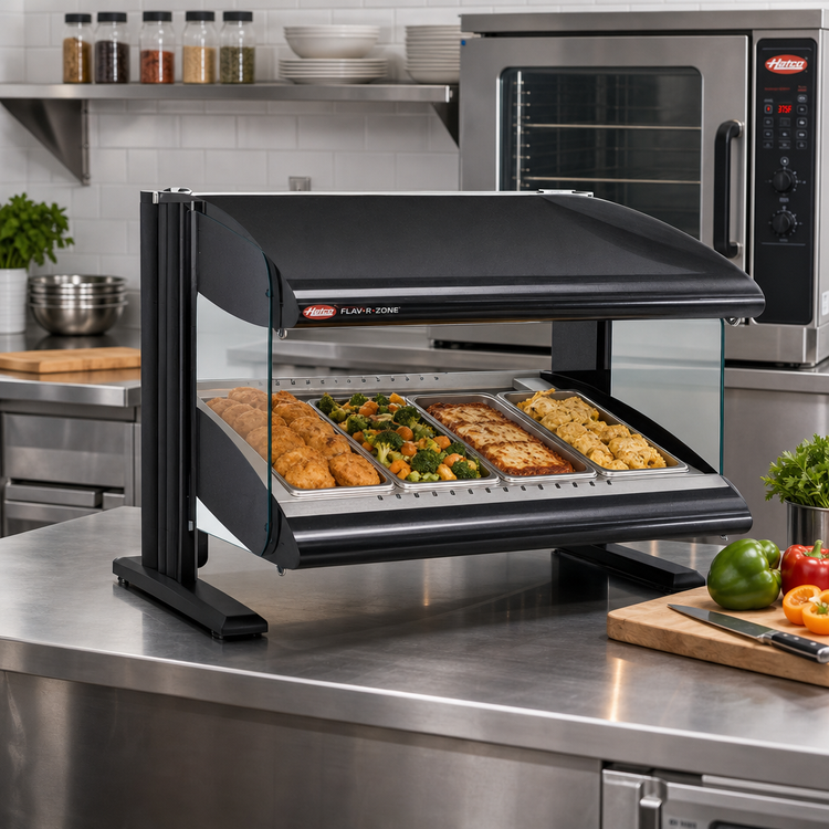 Product image #2 for Hatco Spot On Countertop Slant Heated Zone Merchandiser Warmer, Single Shelf, 4 Zones, 120V