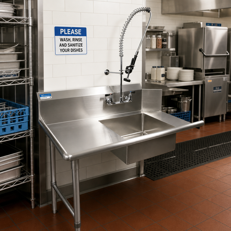 Product image #2 for BK Resources 36-Inch Straight Left-to-Right Soiled Dish Table with 20 x 20 x 8 Inch Pre-Rinse Sink and 10-Inch Backsplash
