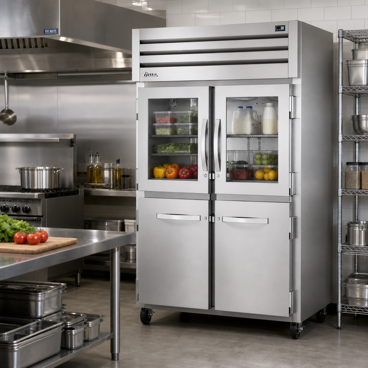 Product image #2 for True SPEC SERIES Two-Section Reach-In Refrigerator with 2 Glass Half Doors and 2 Stainless Steel Half Doors