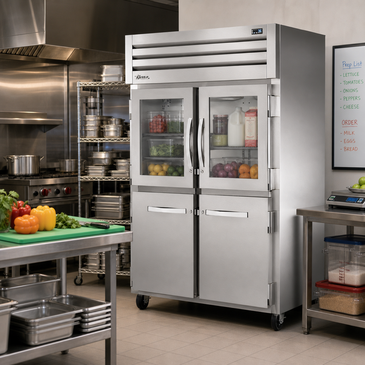 Product image #2 for True SPEC SERIES Two-Section Reach-In Refrigerator with 2 Glass Half Doors and 2 Stainless Steel Half Doors