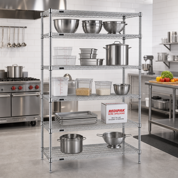 Product image #2 for Redipak 5-Tier Stationary Wire Shelving Unit, 48W x 24D x 74H, EAGLEgard Hybrid Epoxy Finish
