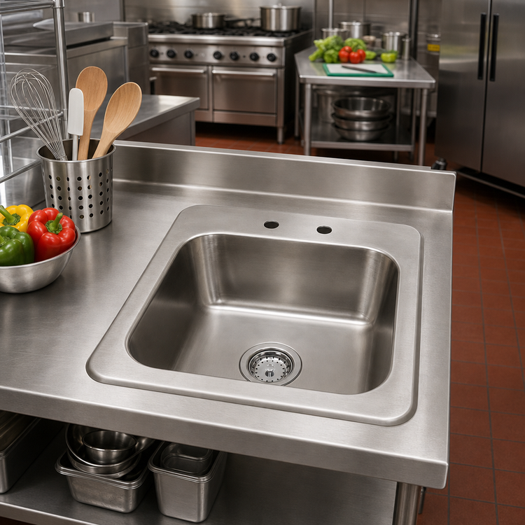 Product image #2 for BK Resources Deep Drawn 1-Compartment Drop-In Sink with 16 x 14 x 8 Inch Bowl, 18/304 Stainless Steel