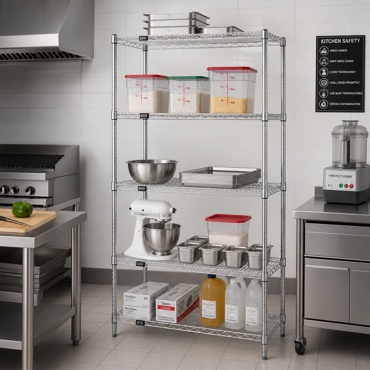 Product image #2 for Quantum 30-Inch W x 18-Inch D x 54-Inch H Wire Shelving Starter Kit, 5 Shelves, Chrome Plated