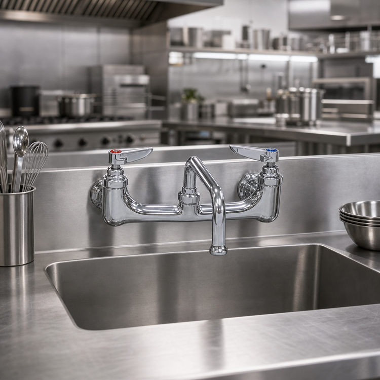 Product image #2 for T&S Extra Heavy-Duty Splash-Mounted Standard Faucet with 10-Inch Swing Nozzle, 8-Inch Centers