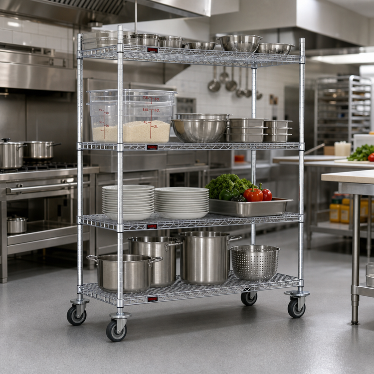 Product image #2 for EAGLEbrite 4-Tier 36 x 21-Inch Wire Dolly Truck Shelving Unit with Zinc Finish and Poly Swivel Casters