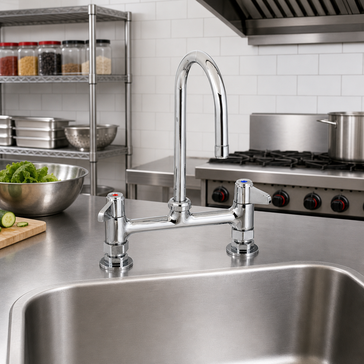 Product image #2 for Equip Commercial 8-Inch Deck Mount Mixing Faucet with 5-9/16-Inch Swivel Gooseneck and Ceramic Cartridges
