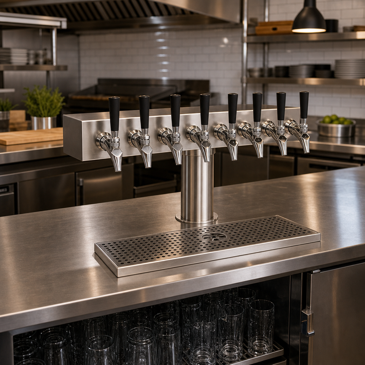 Product image #2 for Krowne T-Head Glycol-Cooled Beer Tower, 8-Faucet Capacity, 24-Inch Box, Countertop, Brushed Stainless Steel
