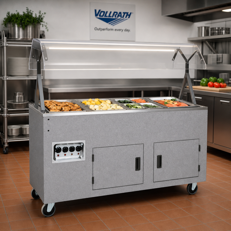 Product image #2 for Vollrath 2-Series Affordable Portable 4-Well Mobile Hot Food Station with Buffet Breath Guard Lights and Storage Doors